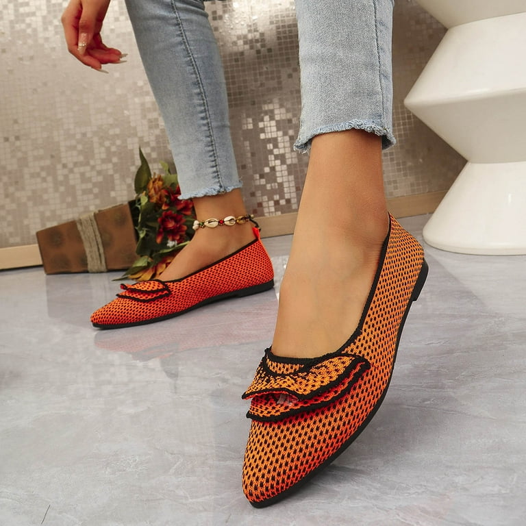 Xfvqtps Womens Flat Shoes Pointed Toe Flats Knitted Dress Shoes
