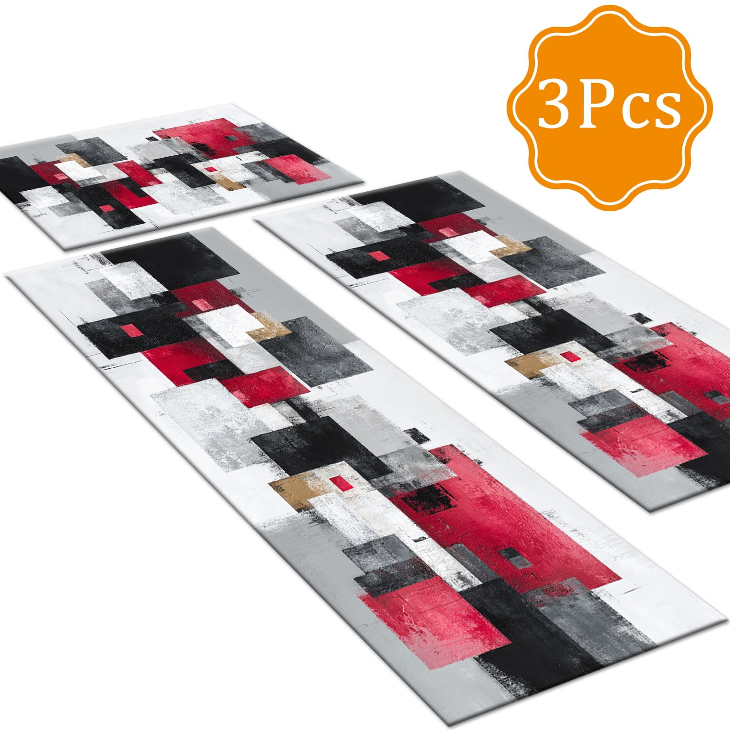 3 Piece Kitchen Rug Set, Non-Slip And Washable, Abstract Pattern Kitchen Hallway Rug, Soft And Comfortable, Suitable For Sinks, Floors, Entrances, Hallways and Bathrooms
