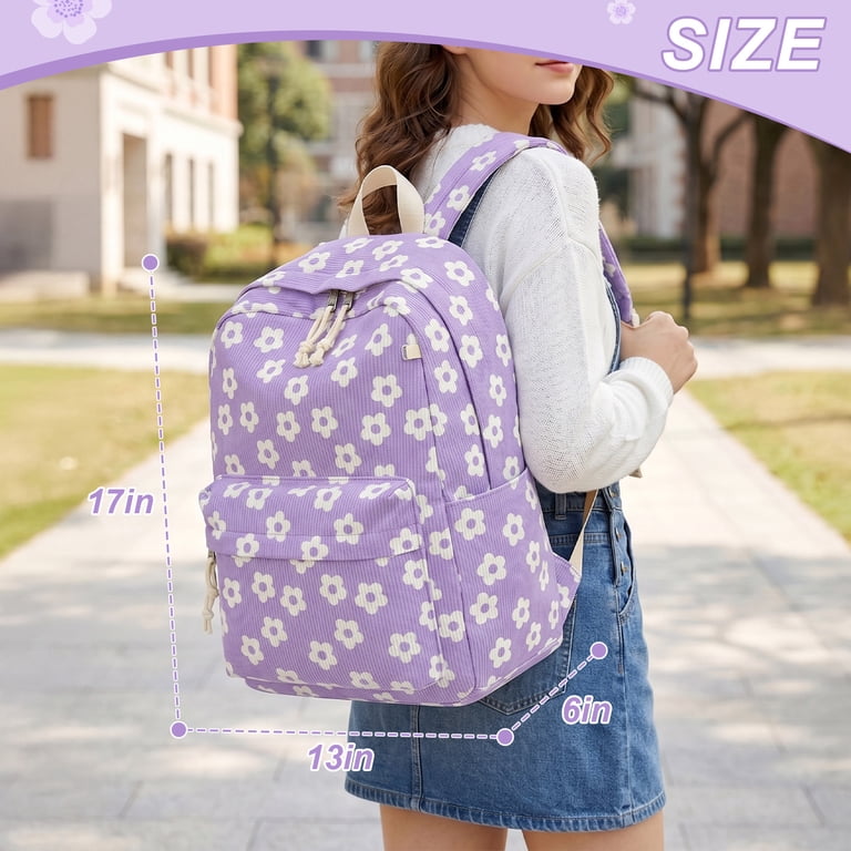 DAKIMOE School Backpack with Laptop Compartment, Purple Flower photo 3