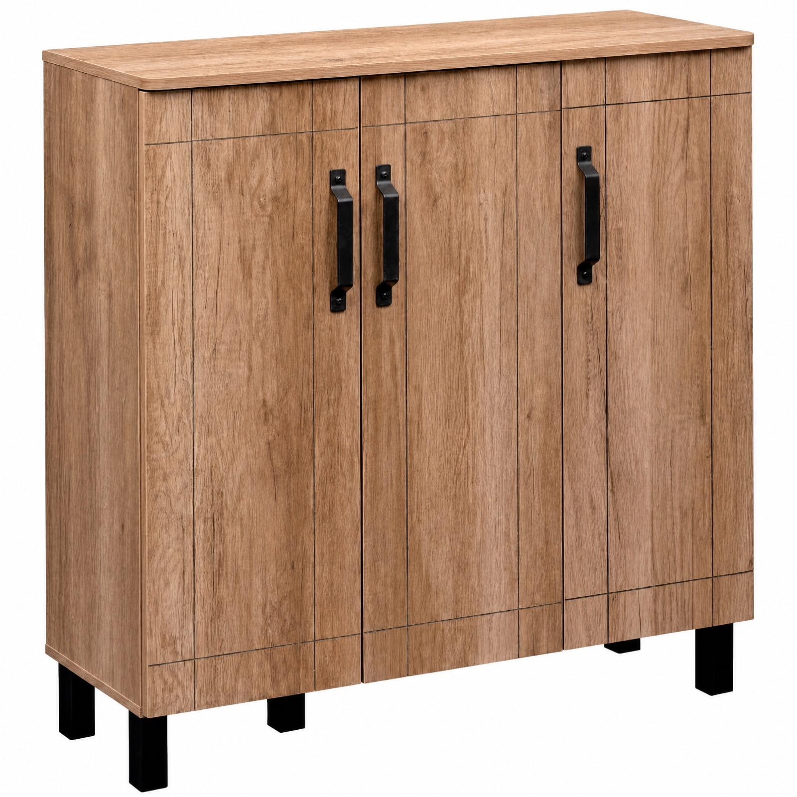 Furnibear 5 Tier Freestanding Shoe Storage Cabinet with Detachable Shelves and Ventilation for Entryway Hallway and Closet, Oak