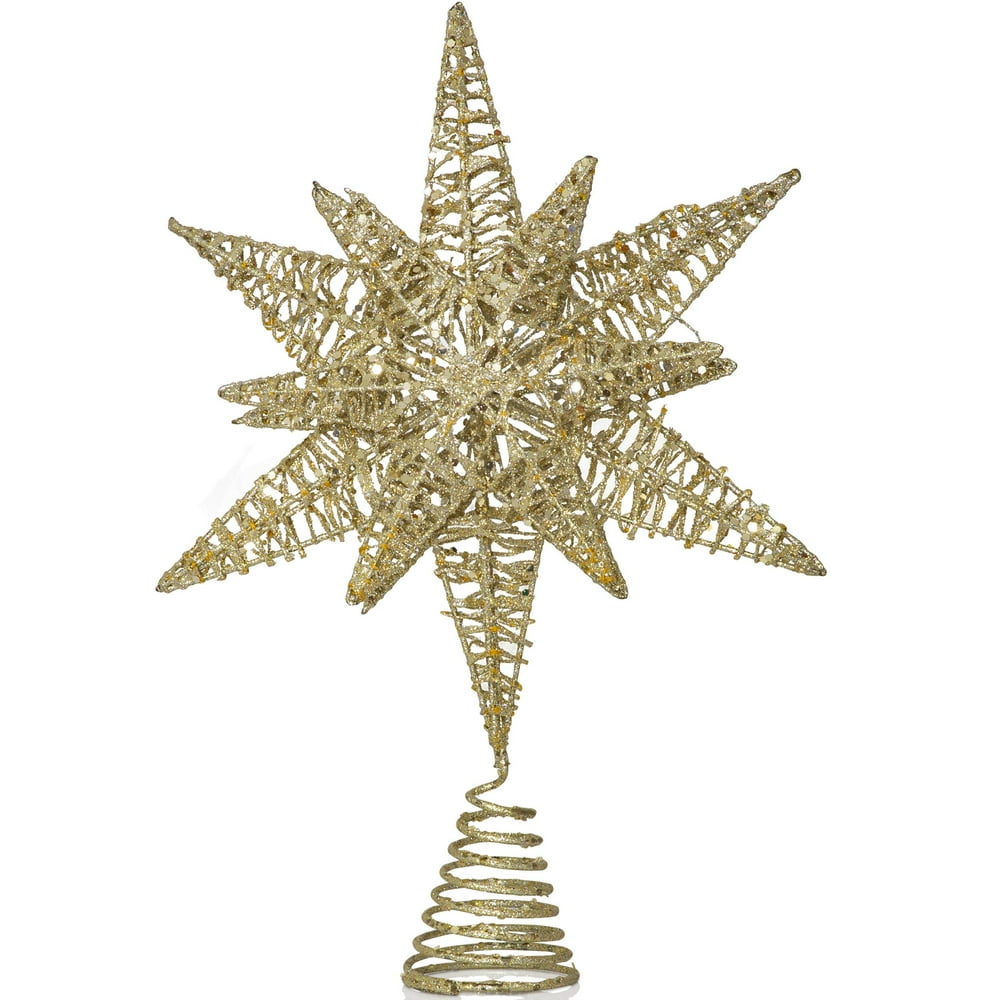 Ornativity Gold Star Tree Topper Christmas Gold 3D Glitter Star