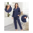 thumbnail image 4 of MAYFISH 100% Cotton Pajama Sets for Women Long Sleeve Sleepwear Button Down Pjs Fall 2 Piece Lounge Sets S-XXL(Navy Blue, Medium), 4 of 7