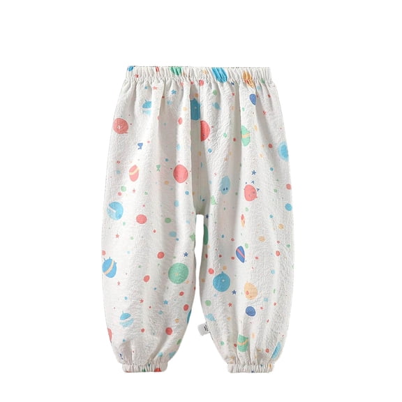 Girls Mosquito Protection Sun Shield Pants, Lightweight Summer Harem Pants with Elastic Waist for Kids Kids, White Space Planet Print (6M-8Y),Size 2-3 T