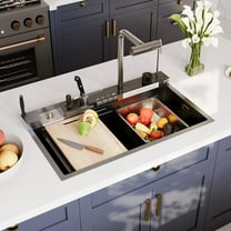 Deervalley 31.5" X 18" Smart Waterfall Kitchen Sink, Drop In Stainless Steel Digital Display Workstation Sink DV-1K0349
