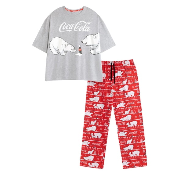 Coca-Cola Pyjama Long à Manches Courtes pour Femmes avec Logo