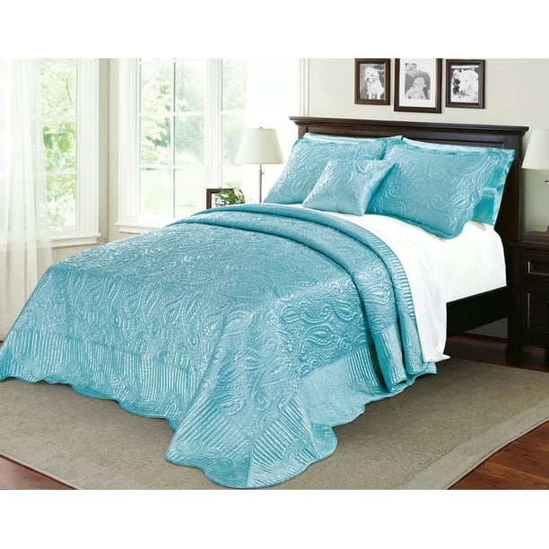 Home Soft Things 4 Piece Quilted Satin Bedspread Set Aquatic