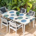 thumbnail image 2 of Abstract Geometric Table Cloths for 4 Foot Rectangle Tables, Farmhouse Vintage Polka Dot Teal Blue Patio Waterproof Elastic Fitted Tablecloths, Washable Rectangular Table Cover for Camping, 2 of 8