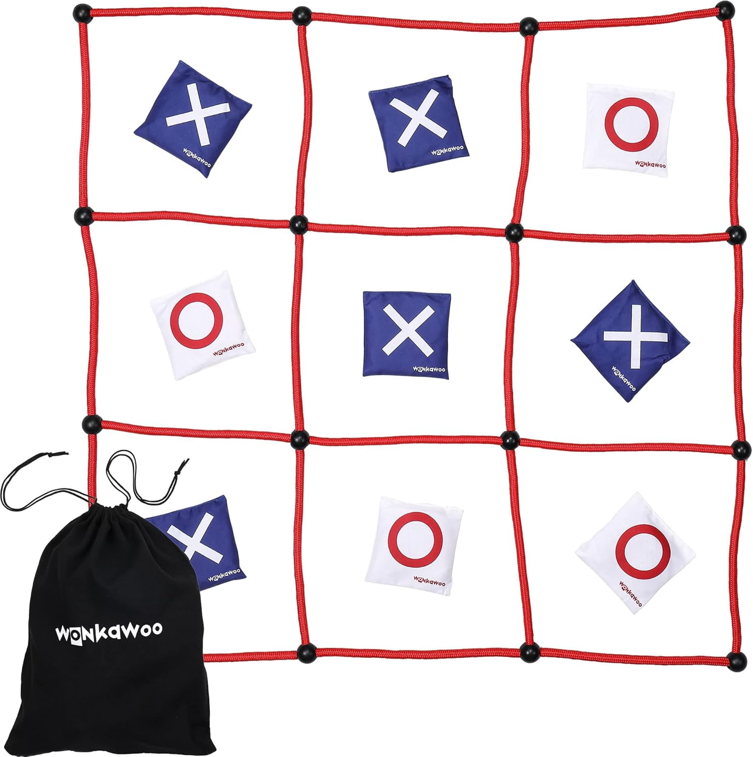WonkaWoo Giant Tic Tac Toe Bean Bag Toss Game Playset, Large 3 ft x 3 ft Tic Tac Toe Rope Grid, Outdoors Lawn Yard Game for Family and Kids