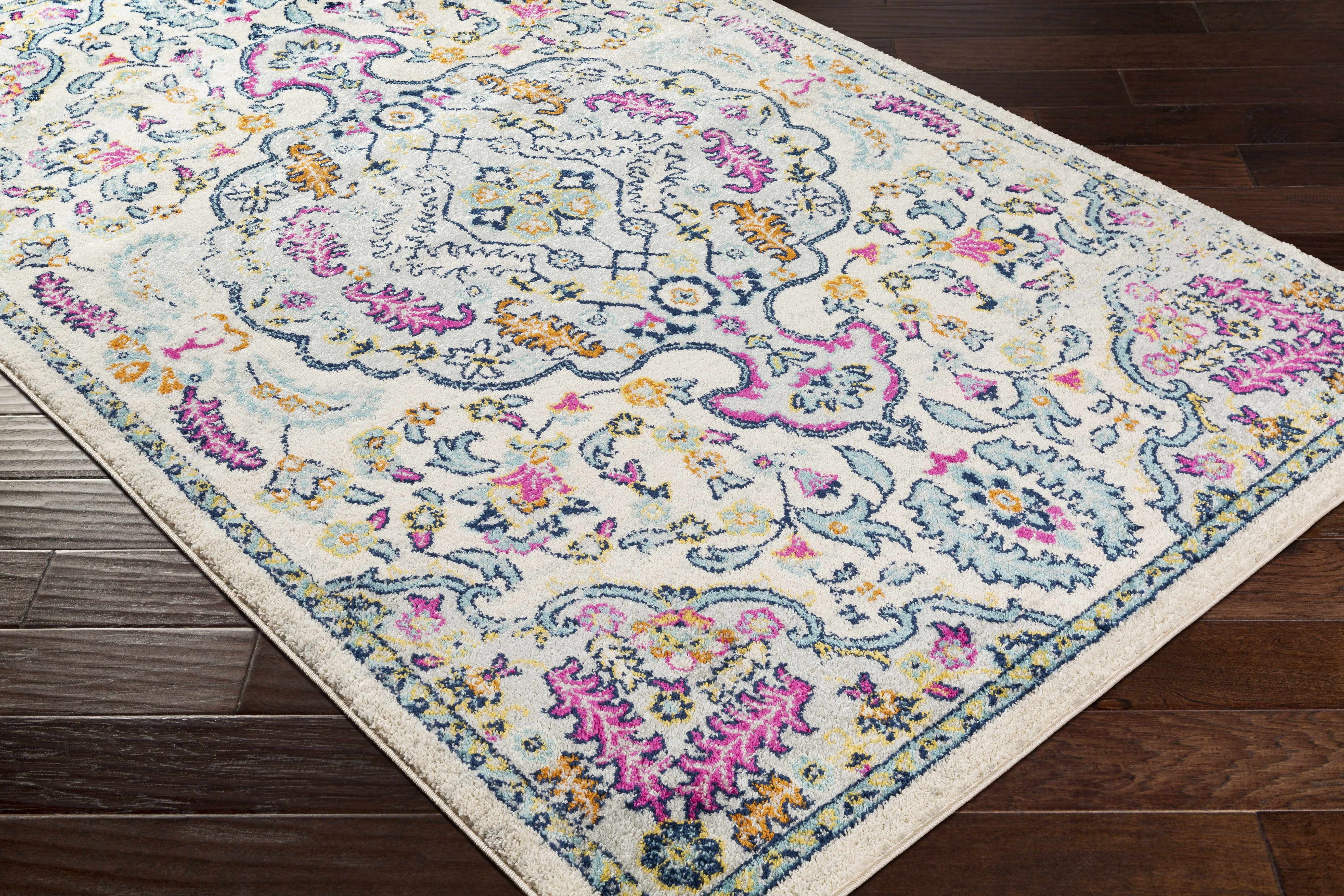 BoutiqueRugs Errol Traditional Area Rug - Pink, Aqua, Light Slate - 6'7" x 9'