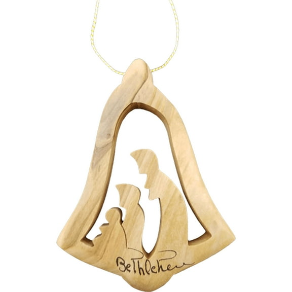 Olive Wood Bethlehem Bell Nativity 3" Ornament