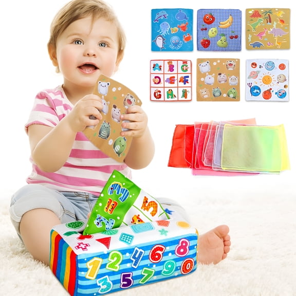 BESTSKY Baby Tissue Box Toy Sensory Educational Toys for Babies Infants Graphics Development Fine Motor Skills Preschool Learning Toys for 5-12 Months Boys Girls Infant