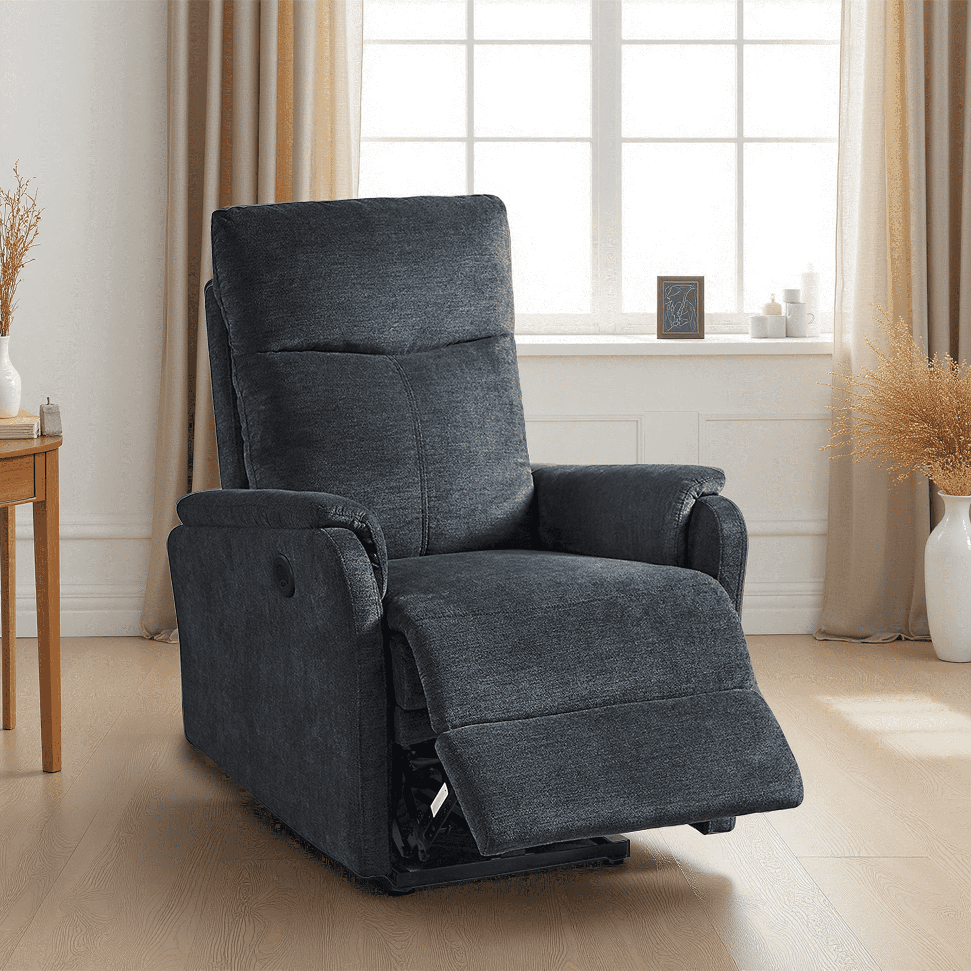 MAYEERTY Recliner Chair With Power function and Deep Body Cushions, Dark Gray Fabric Upholstery