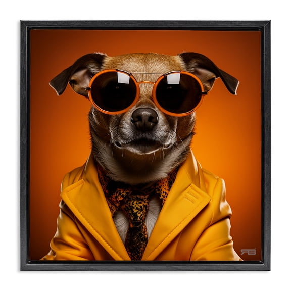 Stupell Industries Eclectic Trendy Dog Yellow Suit Black Floating Frame Canvas Art, 18 x 18, by RB