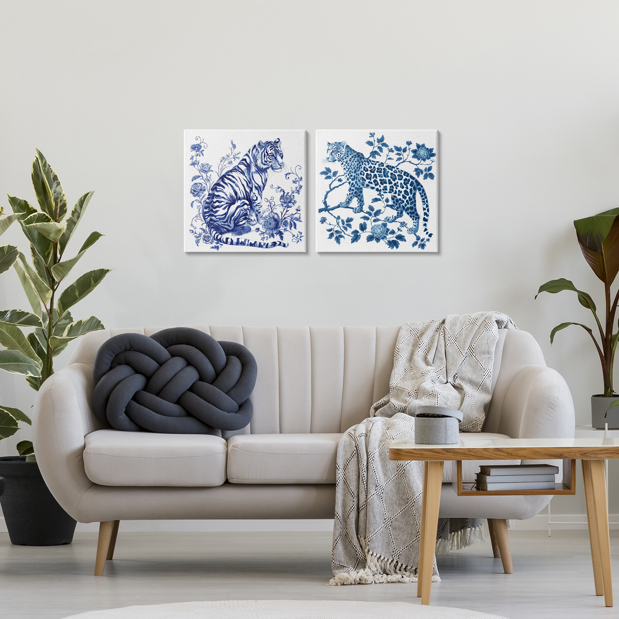 Ornate & Detailed Large Cats 2 Piece Canvas Wall Art Set, design by Lettered and Lined