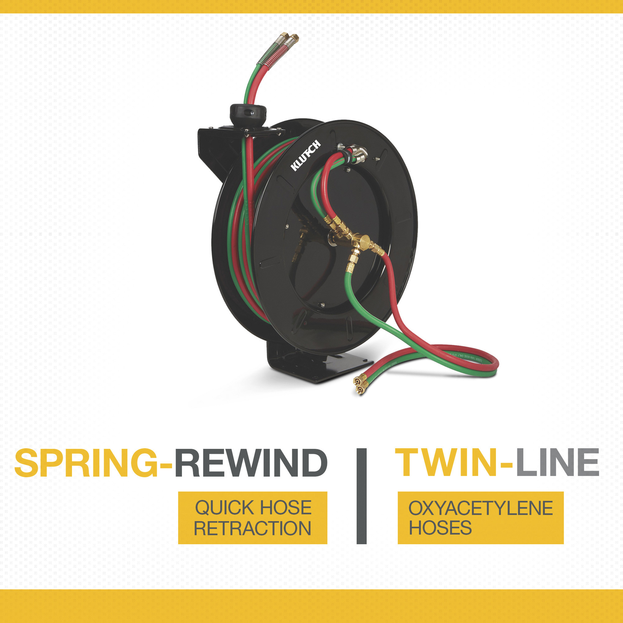 Klutch Spring-Rewind Twin-Line Oxyacetylene Welding Hose Reel with 50ft. Hose, 300 PSI Max.