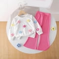 thumbnail image 2 of Utlike 2 Pcs School Outfits For Girls Winter Warm Ribbed Sweatshirt With Floral Design And Flared Pants Two Piece Toddler Casual Clothing Set Matching Outfits For Girl Size 3 Years-4 Years White, 2 of 7