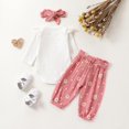 thumbnail image 4 of GYRATEDREAM Newborn Baby Girls Cute Outfit Infant Ruffle Long Sleeve Solid Color Romper Bodysuit Daisy Print Bow Jogger Pant Headband 3Pcs Set Toddler Spring Fall Clothes Pink for 0-24 Months, 4 of 8