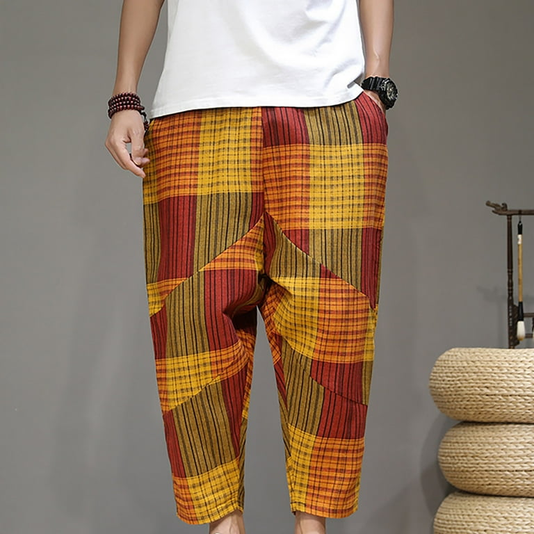Harem Pants Plaid Pants Mens Yellow Harem Pants For Men: Casual