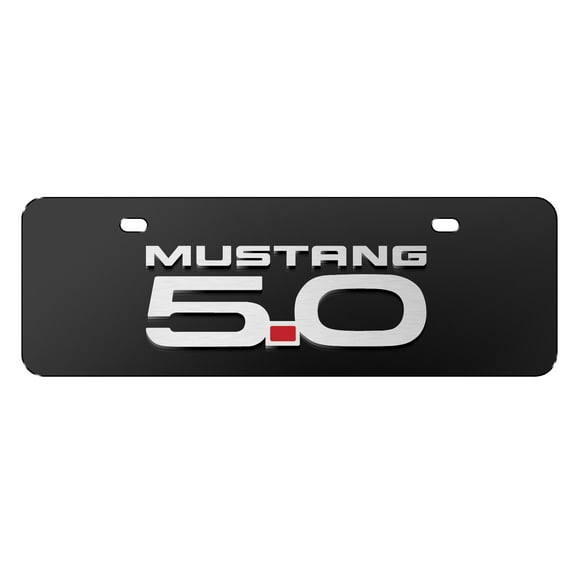 Ford Mustang 5.0 3D Logo 12" x 4.25" European Look Black Half-Size Stainless Steel License Plate