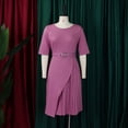 thumbnail image 3 of AURA Womens Pleated Midi Dress High Waist Belted A Line Crewneck Five Sleeve Elegant Summer Work Dress with Zipper, 3 of 10