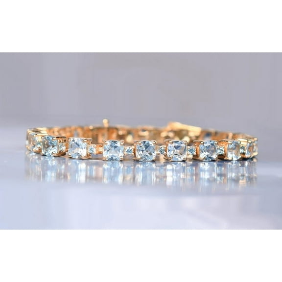 CZ Aquamarine Wedding Tennis Bracelet,Cushion&Round Bridal Bracelet Art Deco jewelry Gifts