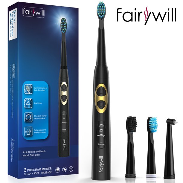 Fairywill Sonic Electric Toothbrush USB Fast Rechargeable 3 Brush Heads