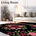 thumbnail image 2 of ODIKA 5'x7' Machine Washable Non-Slip Area Rug, Rose Bouquet Throw Pillow Crochet Kit Romantic Floral Embroidery High Traffic Rug, Black, 742794, 2 of 7
