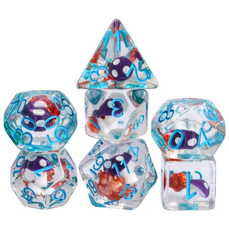 Cusdie 7-Die DND Dice, Polyhedral Dice Set Filled with Mushroom, for Role Playing Game Dungeons and Dragons D&D Dice MTG Pathfinder