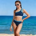 thumbnail image 2 of SIYUDAN Girls 2 Piece One Shoulder Bikini Top with High Waisted Swim Bottoms, Solid Color 2 Piece Swimwear for Kids, 2 of 6