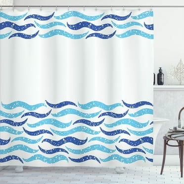 Ambesonne Modern Shower Curtain, Ocean Life Sea Waves, 69"Wx84"L, Turquoise Navy Blue