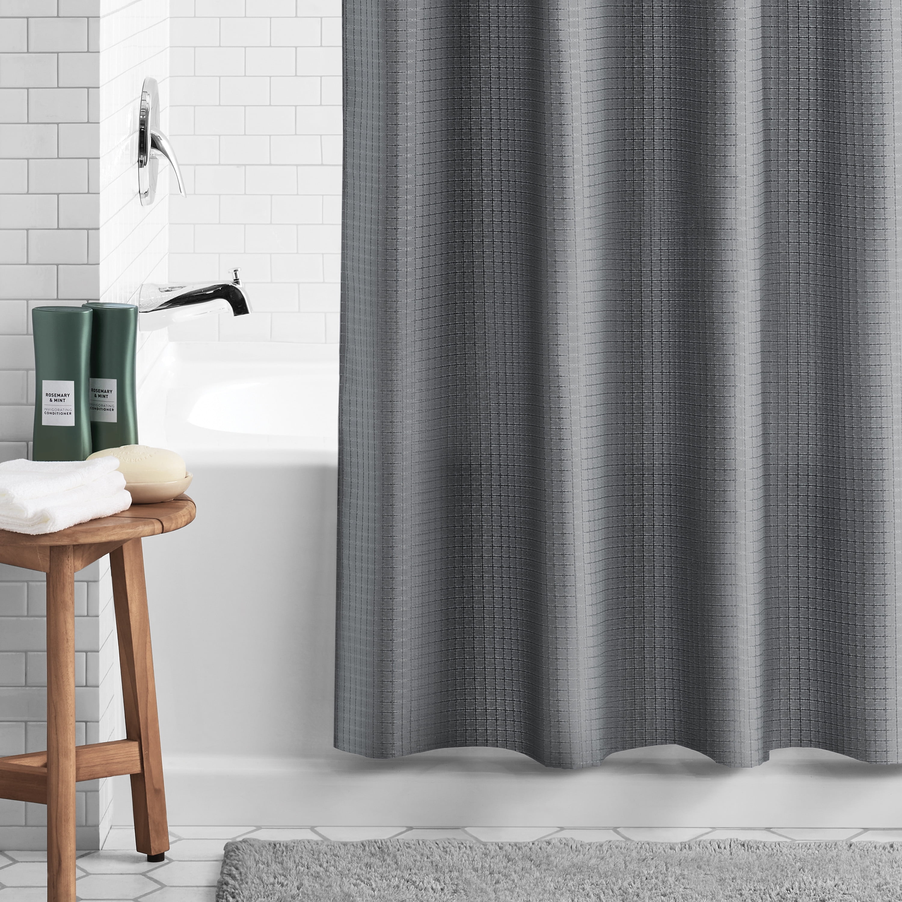 Mainstays Eco-Friendly Waffle-Weave Fabric Shower Curtain, with Recycled Polyester, 72” x 72”, Gray