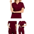 thumbnail image 3 of Bovxnpu Two Piece Sets for Women Summer,Lougewear Sets for Women,Women's Solid Color Casual And Comfortable V-neck Short Sleeved Top Wide Leg Long Pants Set, 3 of 4