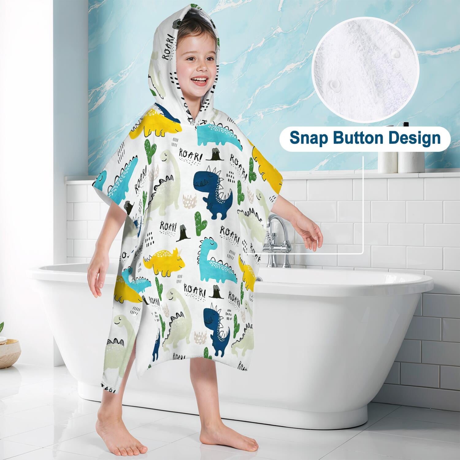 Hooded Kids Beach Towels - Toddler Bath Towel Girls Boys Swimming Cover-ups for Ages 2 to 6 Kids Pool Towels Quick Dry Lightweight Soft Microfiber Poncho Towel 28x28 (Dinosaur Pattern)