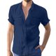 thumbnail image 1 of Men's Summer Solid Color Cotton Linen Short Sleeve Shirt Casual Fashion Loose Lapel Shirt XL, 1 of 3