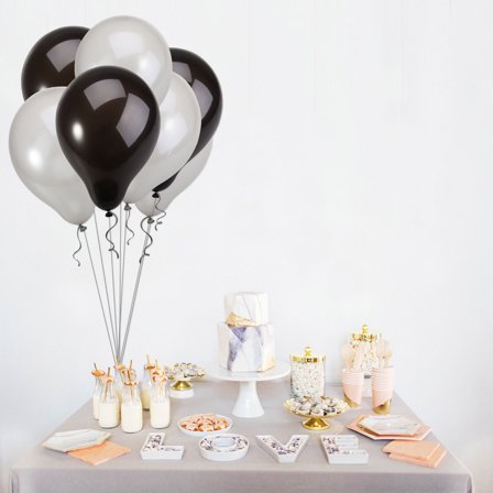 KALLORY Latex Balloons 50Pcs for Birthday Party Round Black Silver Decorations