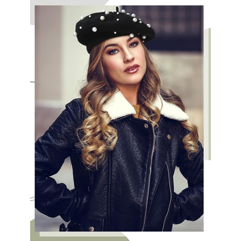 Pearl Beret Hat French Style Beanie Cap Solid Color Winter  display picture 2