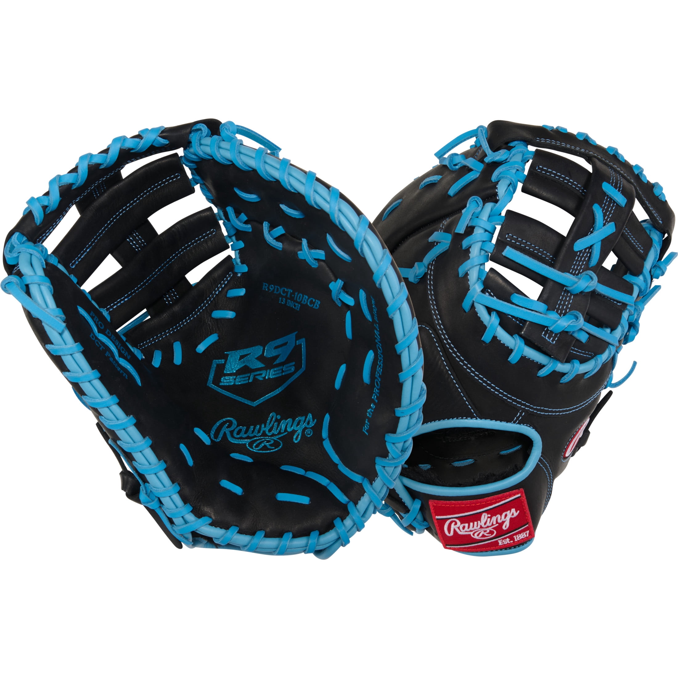 Rawlings R9 13-Inch First Base Mitt | DCT Pattern | RHT/LHT | Black/Columbia Blue