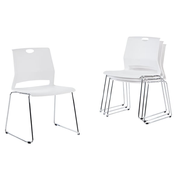 Sidanli White Plastic Stackable Chairs-(Set of 4)