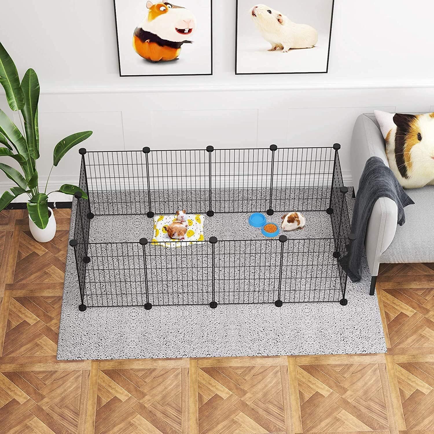 Pet Playpen Portable Small Animals Playpen, Customizable Shape Pet Fence Yard Fence for Guinea Pigs, Bunny, Ferrets, Mice, Hamsters, Hedgehogs, Puppies, Turtles-12 Panels