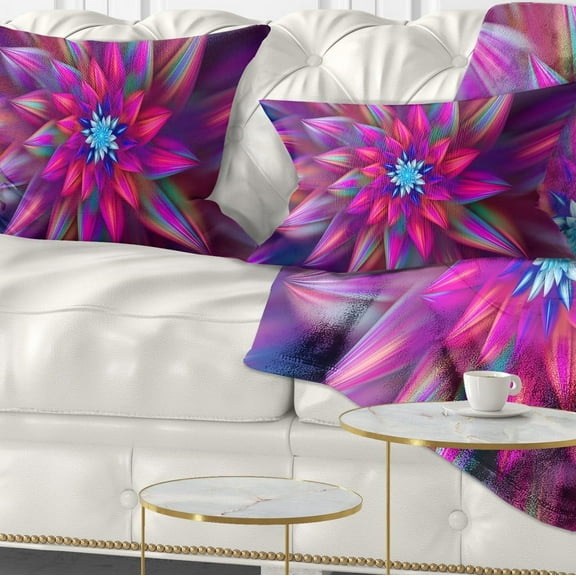 Designart Huge Purple Pink Fractal Flower - Floral Throw Pillow - 12x20