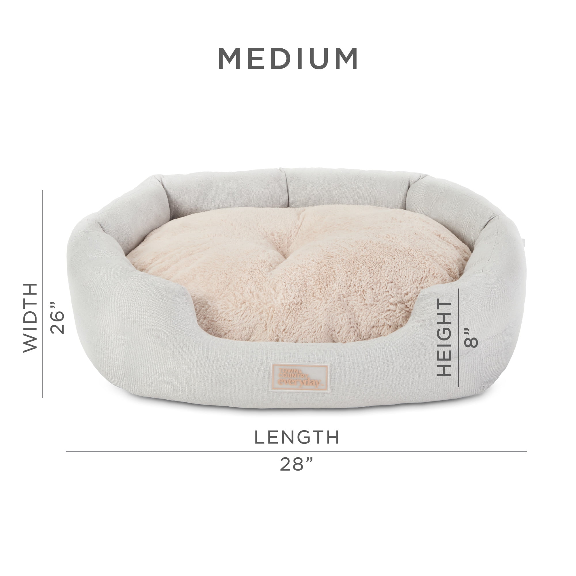 TOWN & COUNTRY EVERYDAY CuddleTown Faux Linen Comfy Cozy Cuddler Pet Bed, Supportive & Calming Egg Crate Foam, Water Repellent, Non-Slip Bottom, Machine Washable Cover, Grey, Medium 28"x26"x8"