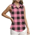 thumbnail image 2 of QUNYINEY Collared Womens Button Down Shirt Plaid Casual Sleeveless Tops Loose Shirts, 2 of 6