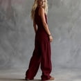 thumbnail image 4 of Cutuoiiu Women's Plus Size Turndown Collared Sleeveless V-Neck Button Front Loose Solid Color Cotton Linen Jumpsuit with Pockets Gifts, 4 of 5