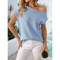 thumbnail image 5 of Womens Short Sleeve Off the Shoulder Sweaters Summer Vacation Going Out Tops Knit Pullover 2025 Light Blue L, 5 of 8