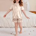 thumbnail image 2 of YunPes Girls Satin Outfits Button-Down Short Sleeve Tops Ruffle Shorts PJS Sets Kids Elegant Comfy 2 Piece Clothing 5-15 Years, 2 of 7