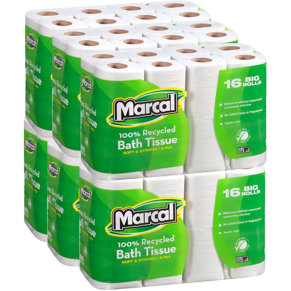 Marcal 100% Recycled Two-Ply Toilet Paper, White, 96 Rolls/Carton -MRC16466