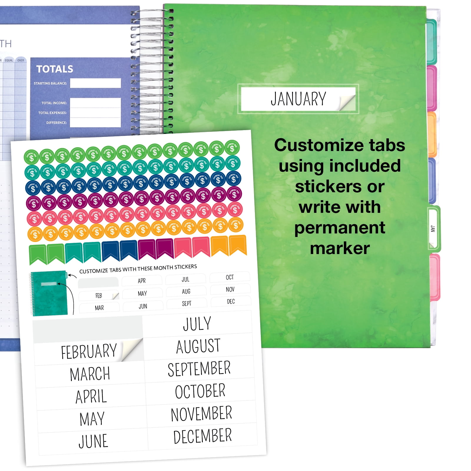 Budget Planner & Monthly Bill Organizer With 12 Envelopes and Pockets. Expense Tracker Notebook and Financial Planner Budget Book to Control Your Money, 8.5" x 11", Black