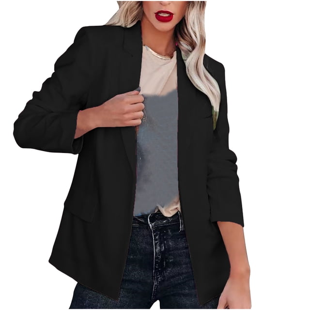 Yuyuzo Blazers pour Femmes Col à Revers Manches Longues Ouvert devant Veste Ample Couleur Unie Automne