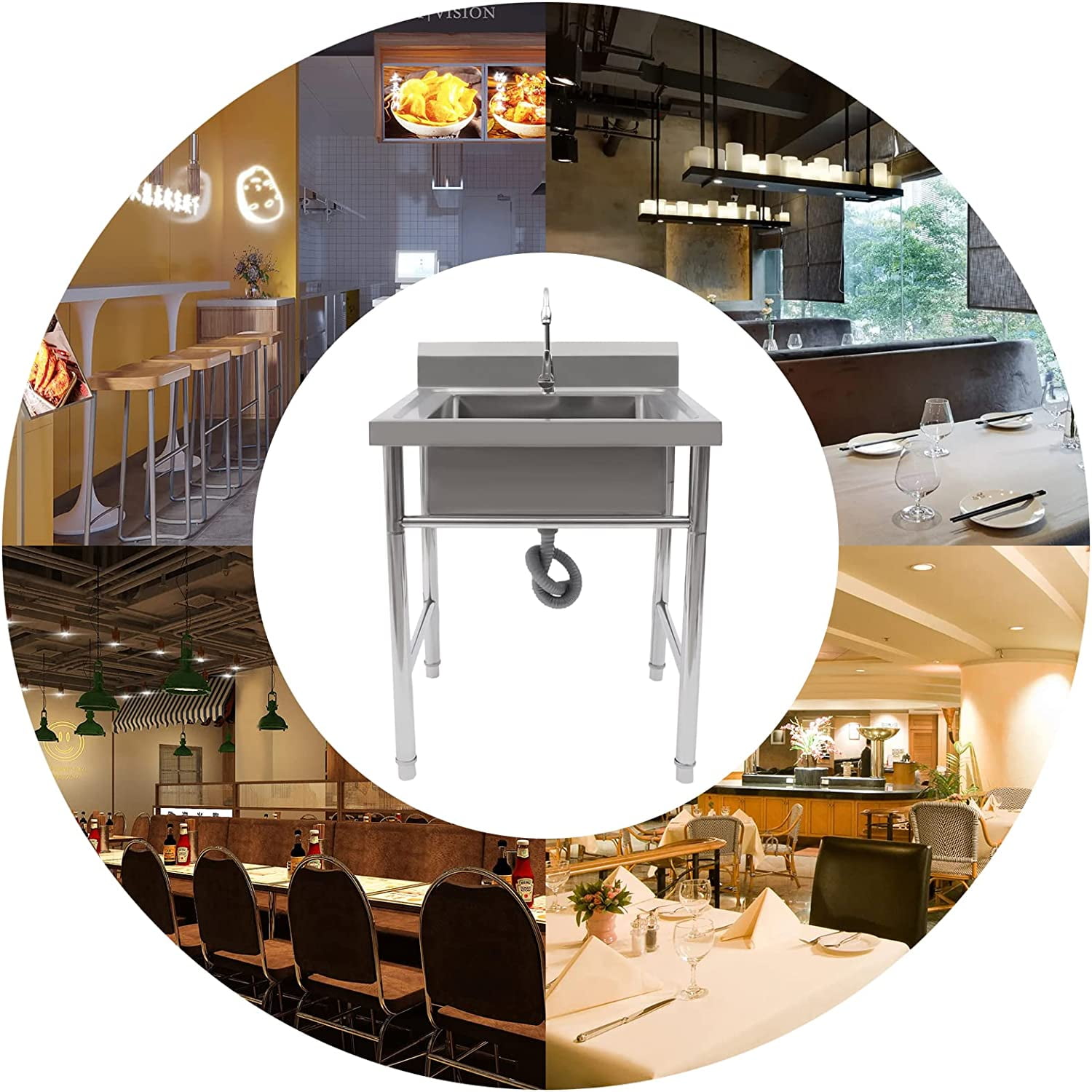 Miumaeov Stainless Steel Free Standing Utility Sink, Single Bowl Commercial Kitchen Prep & Utility Sink with Backsplash and Faucet for Restaurant Workshop