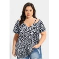 thumbnail image 3 of CASSIE LIZ Womens Tops Plus Size Summer Shirts Black Leopard V Neck Fashion Short Sleeve Tee Loose Fit Tunics Spring Blouses Casual Pullover XL 14W 16W, 3 of 4